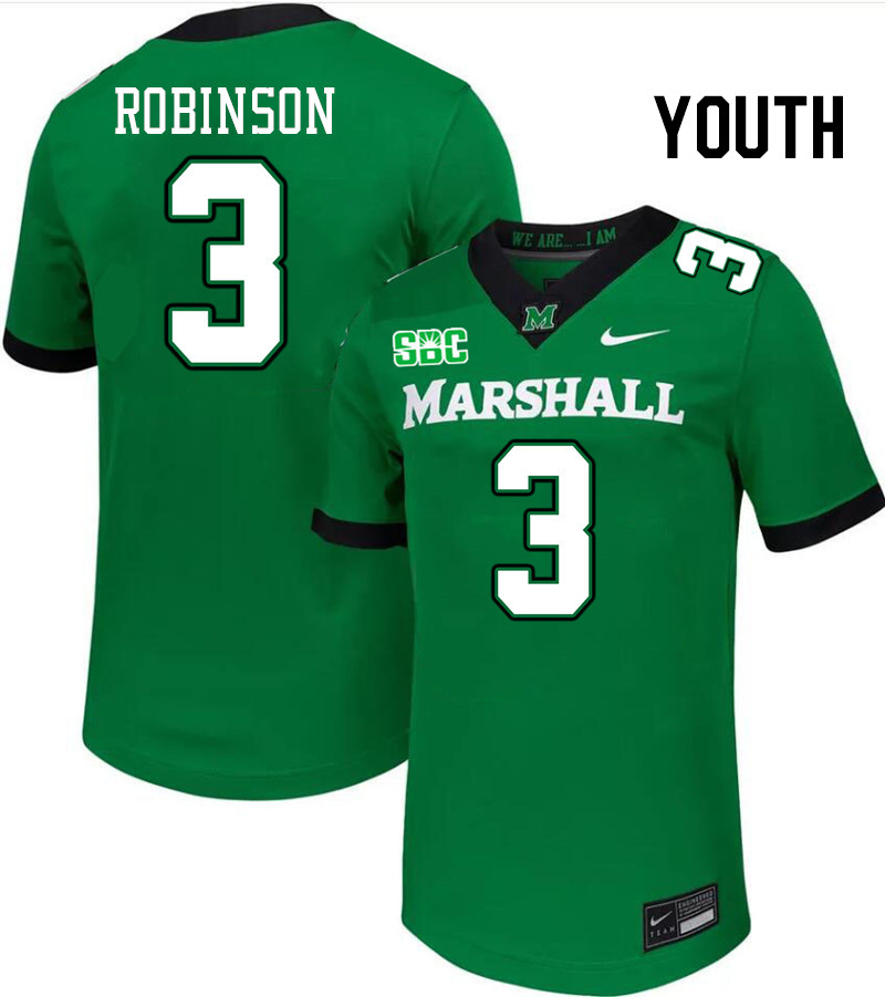 Youth #3 Bryan Robinson Marshall Thundering Herd SBC Conference College Football Jerseys Stitched-Gr